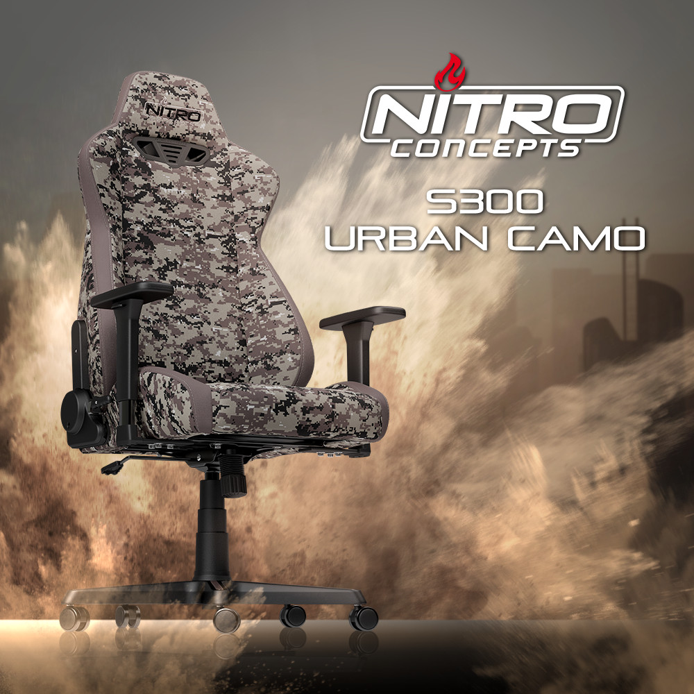 JETZT bei Caseking – Der Nitro Concepts S300 Gaming-Stuhl mit digitaler Urban Camouflage.