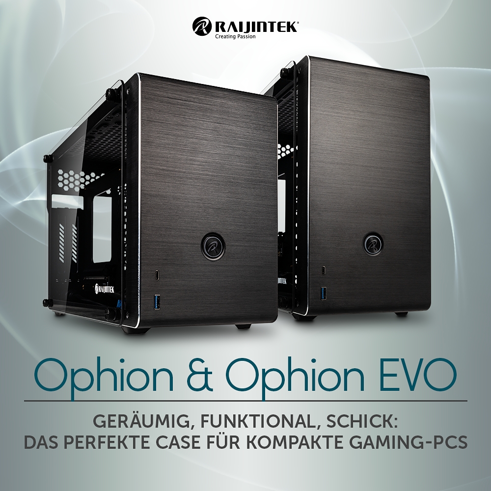 JETZT bei Caseking – Die kompakten Raijintek Ophion & Ophion EVO Mini-ITX-Gehäuse.