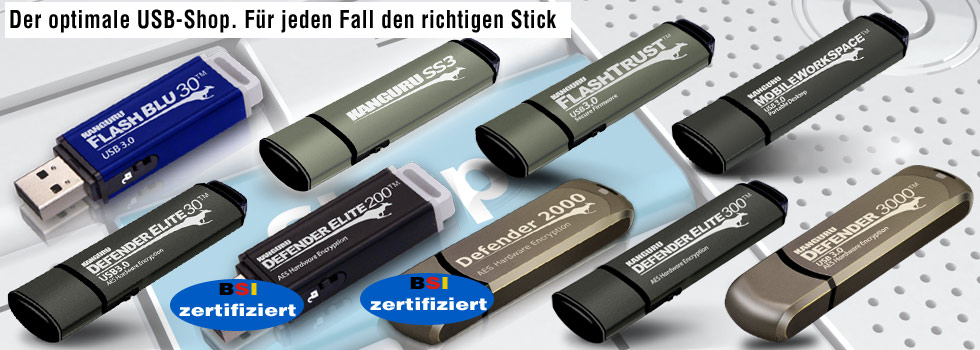 Kanguru USB-3.0 Sticks in verschiedenen Farben, mit Schreibschutz und Seriennummer bis zu 512GB verfügbar