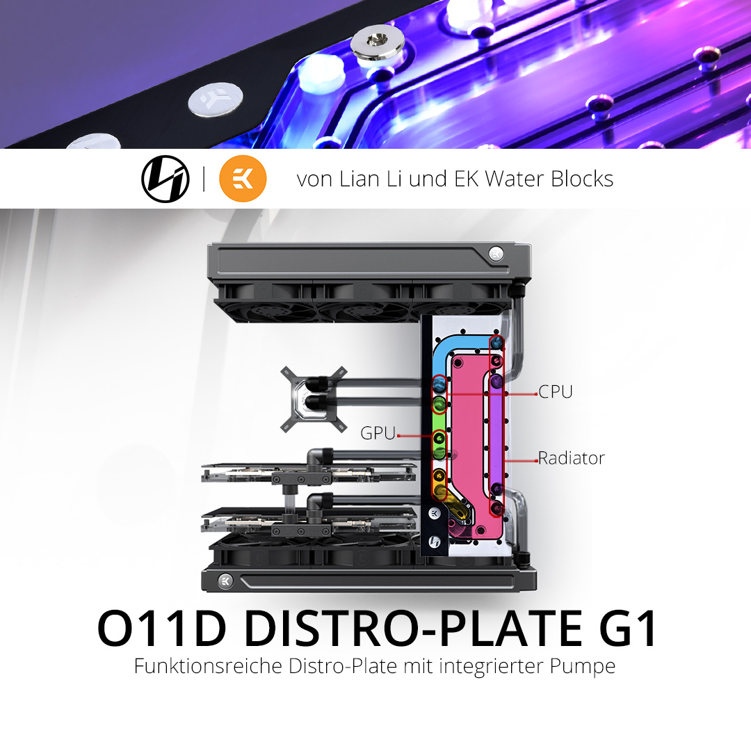 BRANDNEU bei Caseking – Lian Li O11D Distro-Plate G1 mit integrierter Pumpe